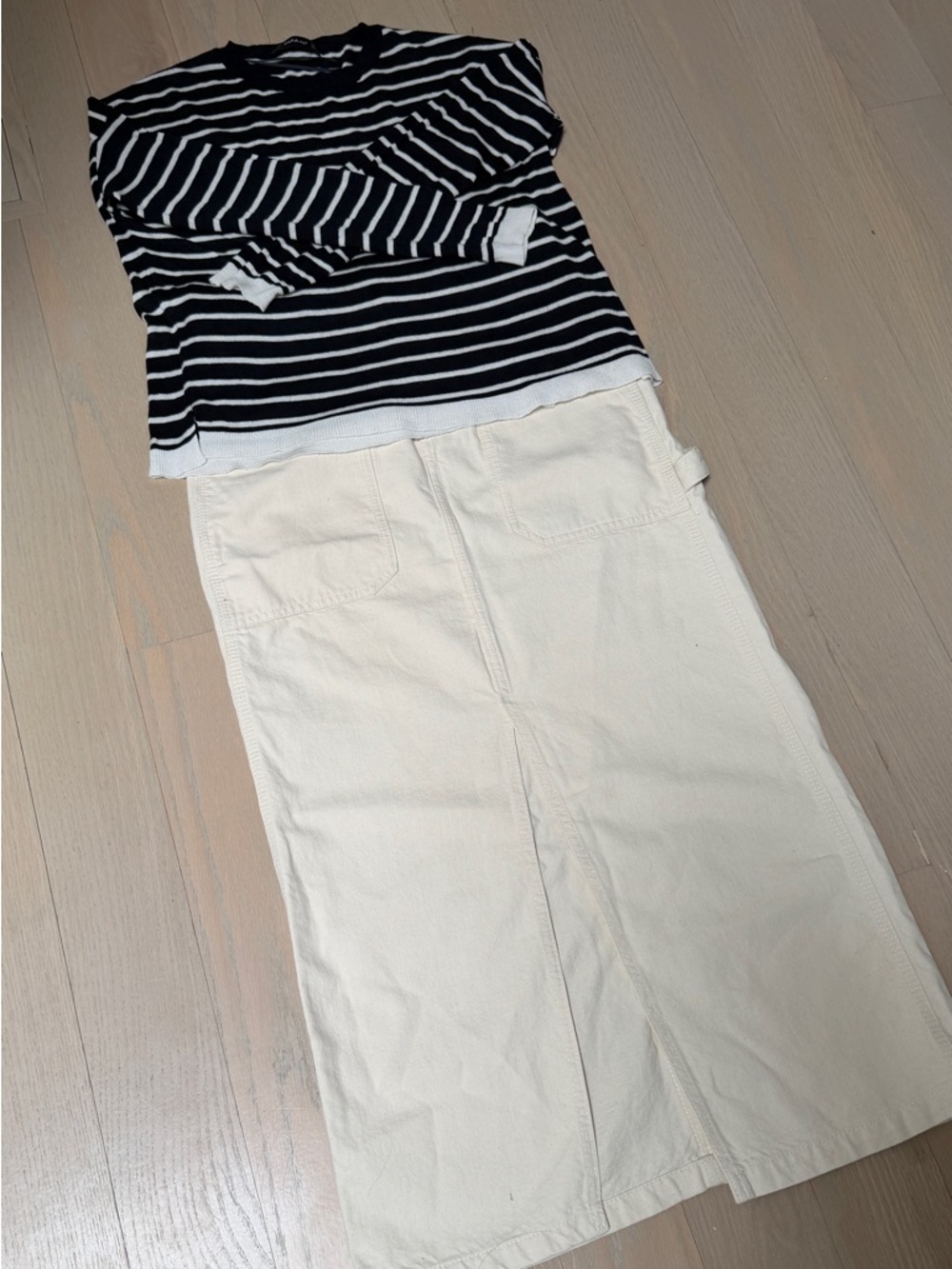 Zara White/Cream Utility Long Jean Skirt with Front Slit